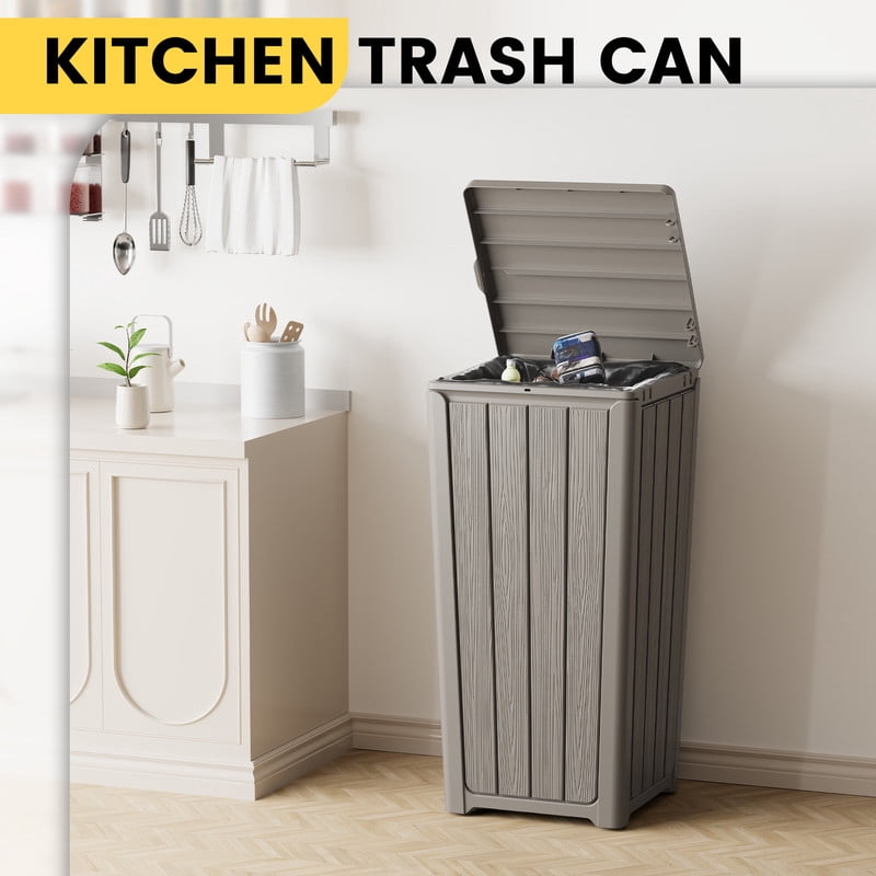 Bifanuo Outdoor Trash Can with Lid, Waterproof Resin Garbage Can with Tiered Lid, Outside Trash Bin for Patio, Kitchen, Backyard or Deck