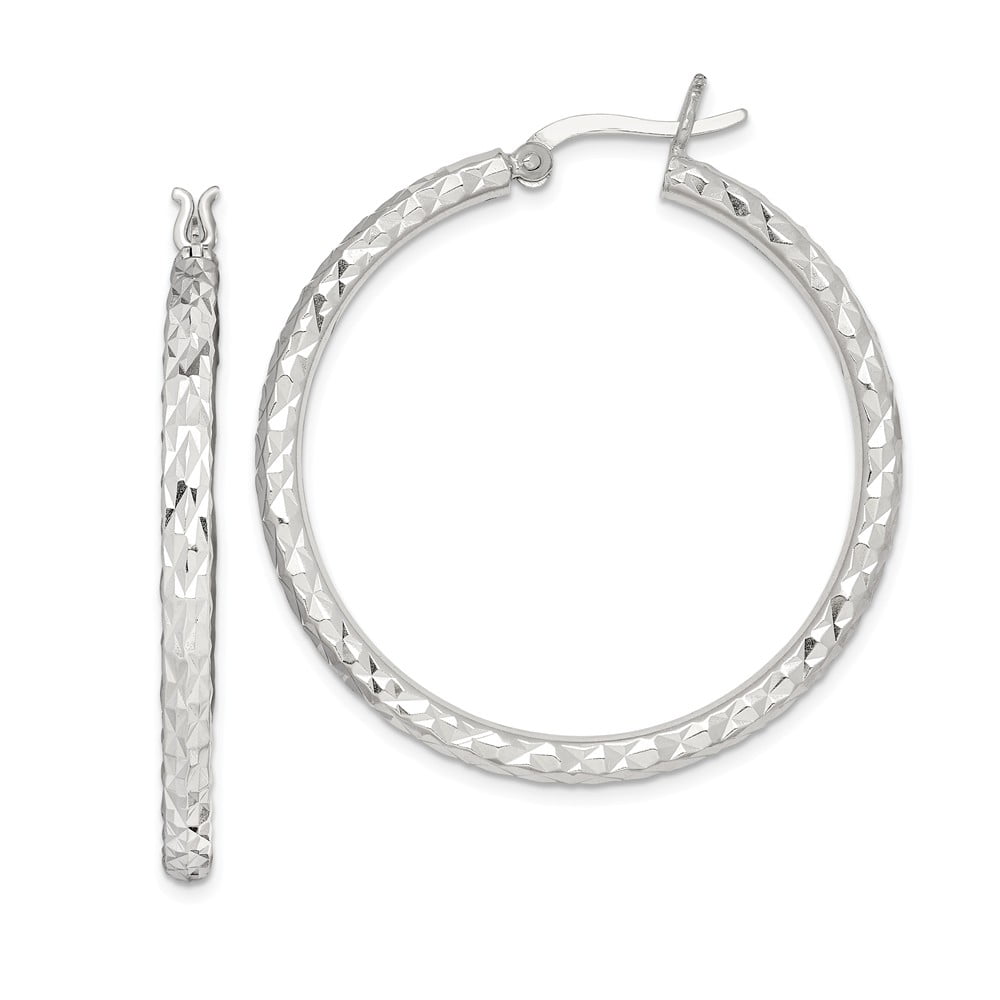 Solid 925 Sterling Silver Diamondcut Hoop Earrings 40mm x 39mm