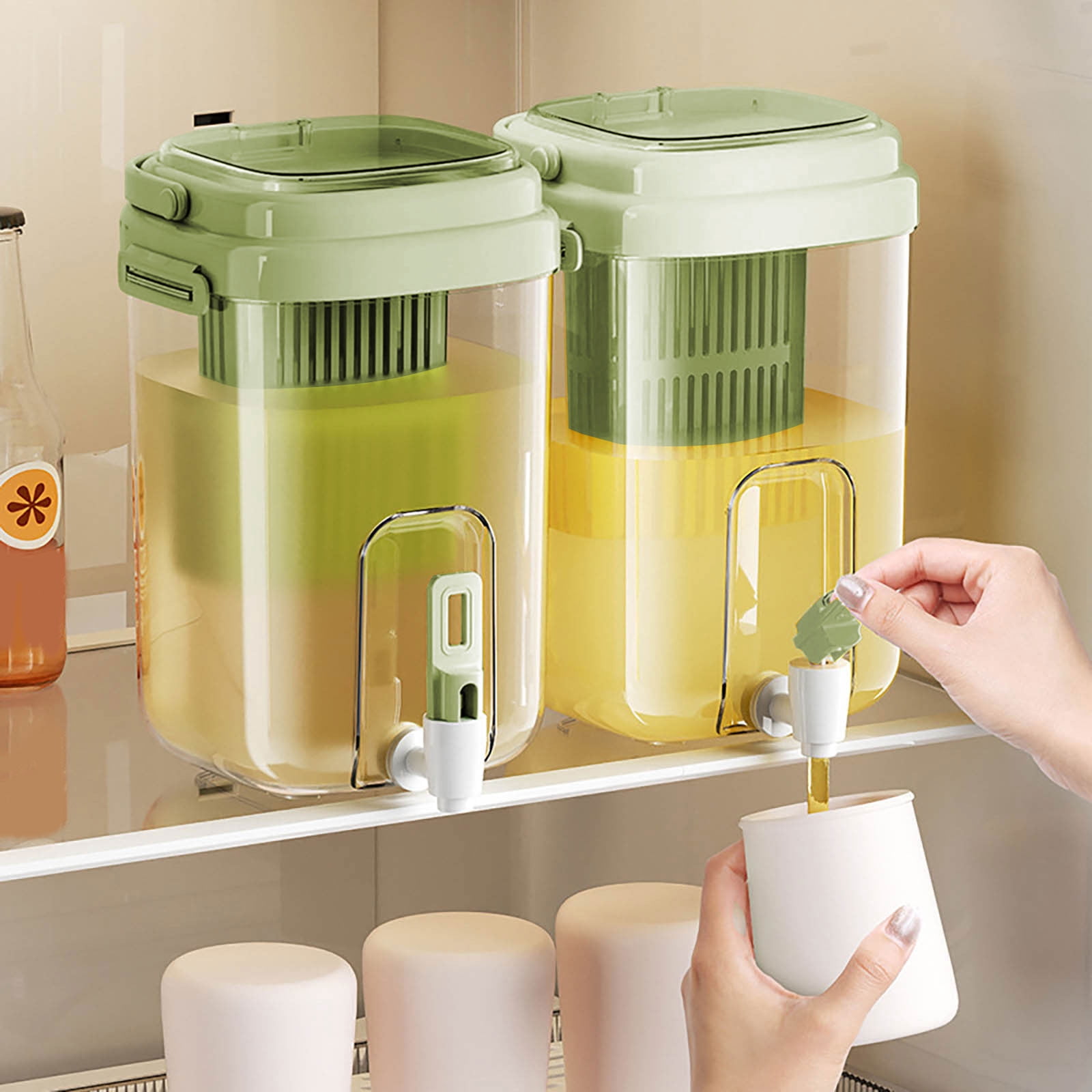 Refrigerator Cold Water Bottle with Faucet Large Capacity Beverage Dispenser Fruit Tea Pitcher for Fridge Side Door,Green