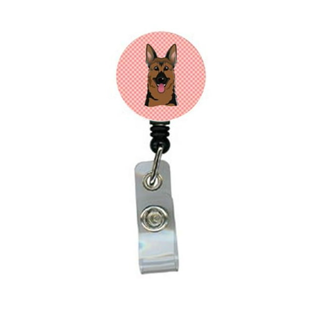 Checkerboard Pink German Shepherd Retractable Badge Reel