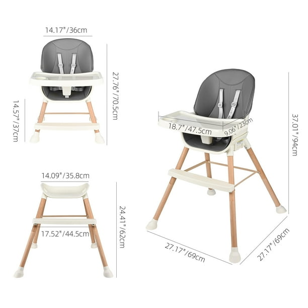 4 in 1 Convertible Baby High Chair Toddler Chair Infant Dining Booster High Stool with 5 Point Seat Belt and Removable 3 Position Tray Walmart