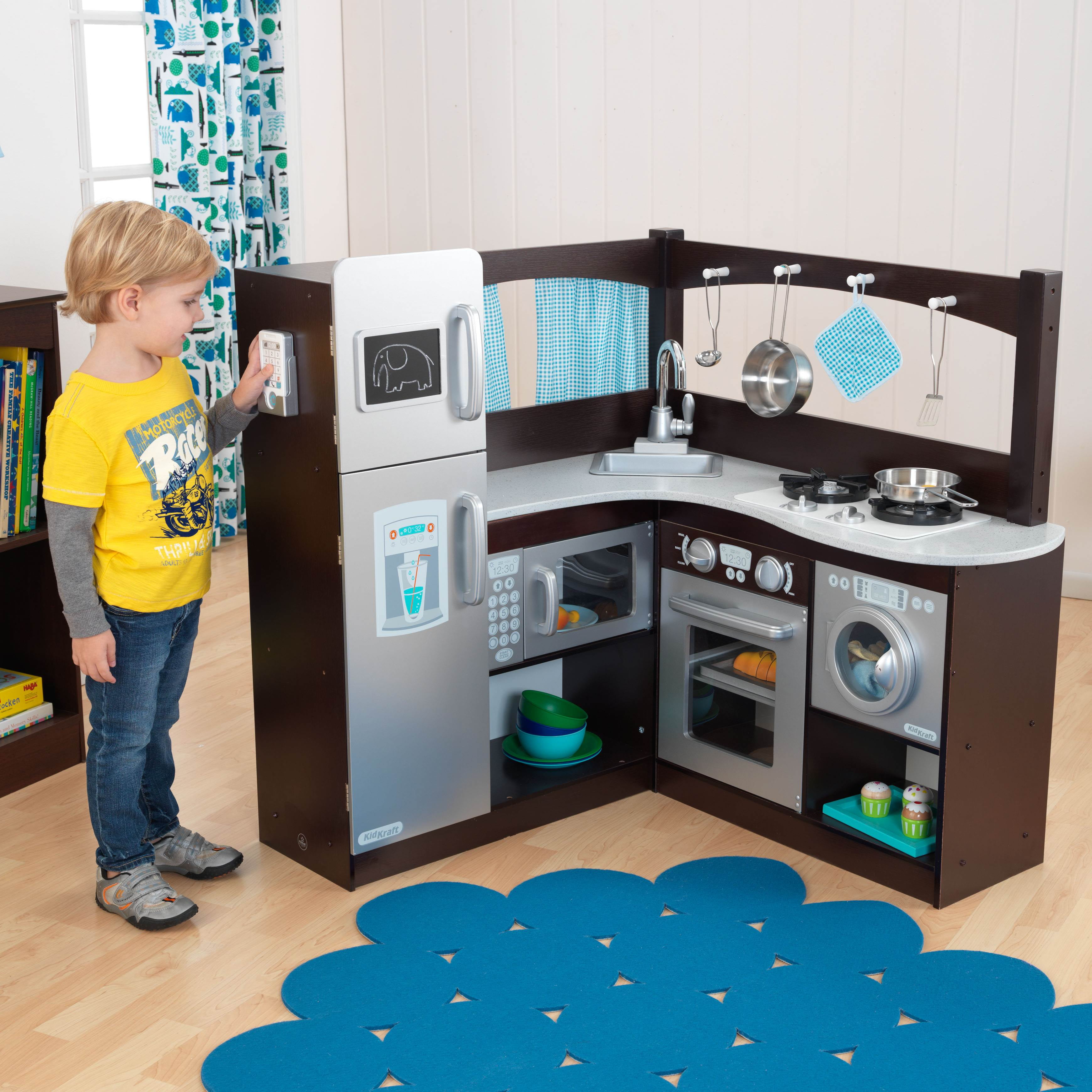 KidKraft Ultimate Espresso Corner Play Kitchen 53365 - The Home Depot