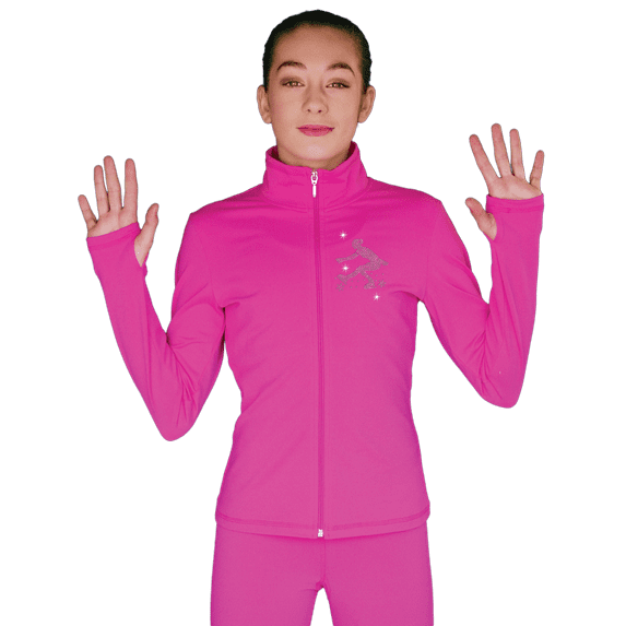 Chloe Noel JT811 Solid Fleece Fitted Elite Figure Skating Jacket w/ Mini Sit Spin Crystals Combination