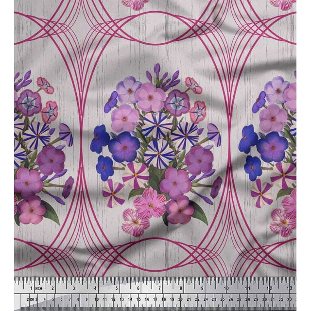 Soimoi Moss Georgette Fabric Geometric & Flower Artistic Print Fabric by Yard 42 Inch Wide