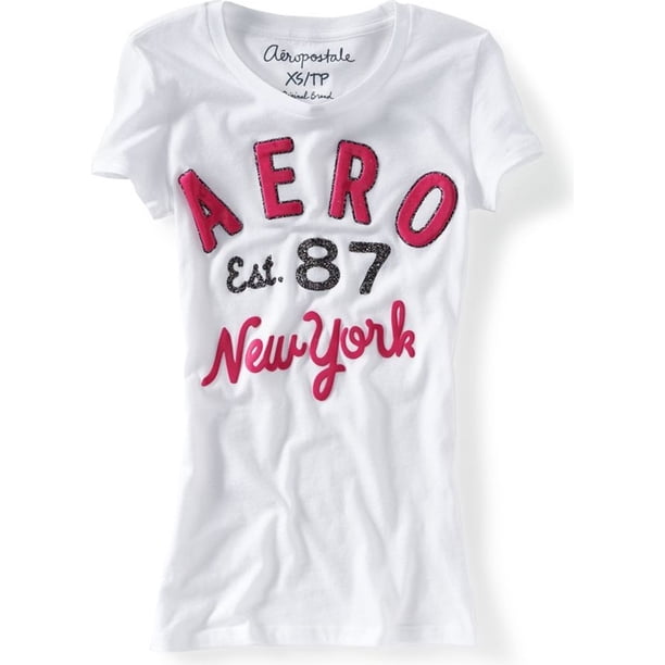 Camiseta Gráfica Aeropostale Mujer Aero Est. 87 Glittery Blanca Mediana