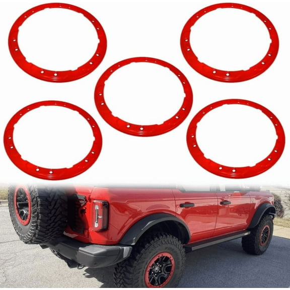 NIXFACE 5x Red Bead Lock Wheel Trim Ring Kit For 2021-2024 Ford Bronco Powder-coated