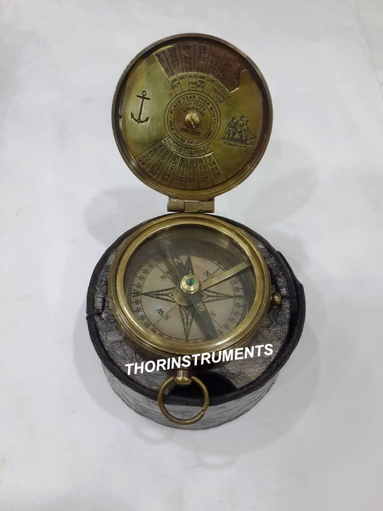 Nautical Antique Kelvin Hughes Pocket compass with Black leather Case