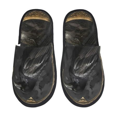 Balery Gothic Raven Portrait Slient Indoor Furry Fleece Comfort House Shoes Soft Non-Slip Home Shoes Cotton slippers House Slippers-- Large