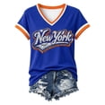 thumbnail image 4 of HCYSFG Women's New York Rhinestone Top Ladies Athletic Active Basketball V Neck T Shirt Summer Short Sleeve Sporty Textured Performance Fan Tee, 4 of 4