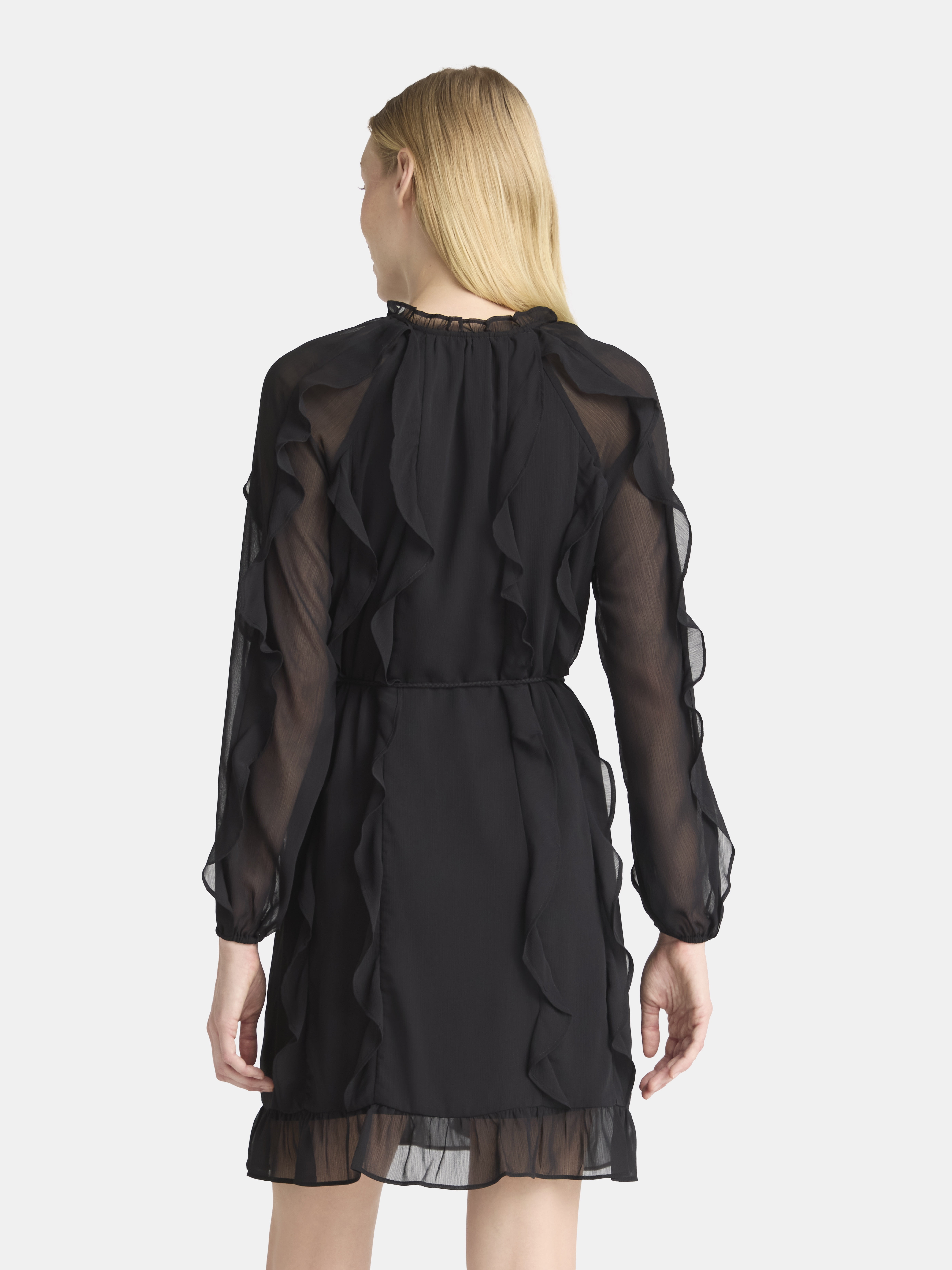 Time and Tru Women's and Women's Plus Belted Ruffle Mini Dress, Sizes XS-4X