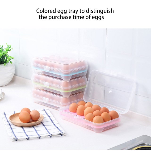 stanreset 15 Grid Egg Storage Box Refrigerator Storage Containers with Lid Fresh Keeping Boxes Household Eggs Holder for Kitchen Blue
