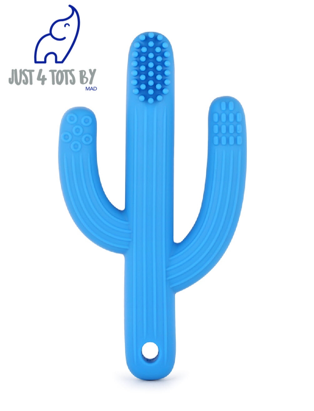 Just4Tots by MAD - Cactus Teething Toothbrush - 2-in-1 Baby Teether Toy - Gum Soother and Massager for Natural Teething Relief - Made of Soft, BPA-Free Food Grade Silicone - Blue
