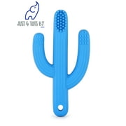 Just4Tots by MAD - Cactus Teething Toothbrush - 2-in-1 Baby Teether Toy - Gum Soother and Massager for Natural Teething Relief - Made of Soft, BPA-Free Food Grade Silicone - Blue