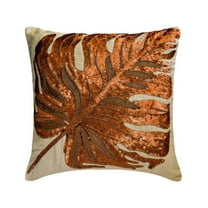 Fall Maple Leaf Throw Pillow cover Copper & Orange 16"x16" (40x40 cm) Linen Fall Home Decor, Maple Leaf Decor, Beads, Hand Embroidery Cushion cover For Hotels, living, Bed Room, Modern - Autumn Maple