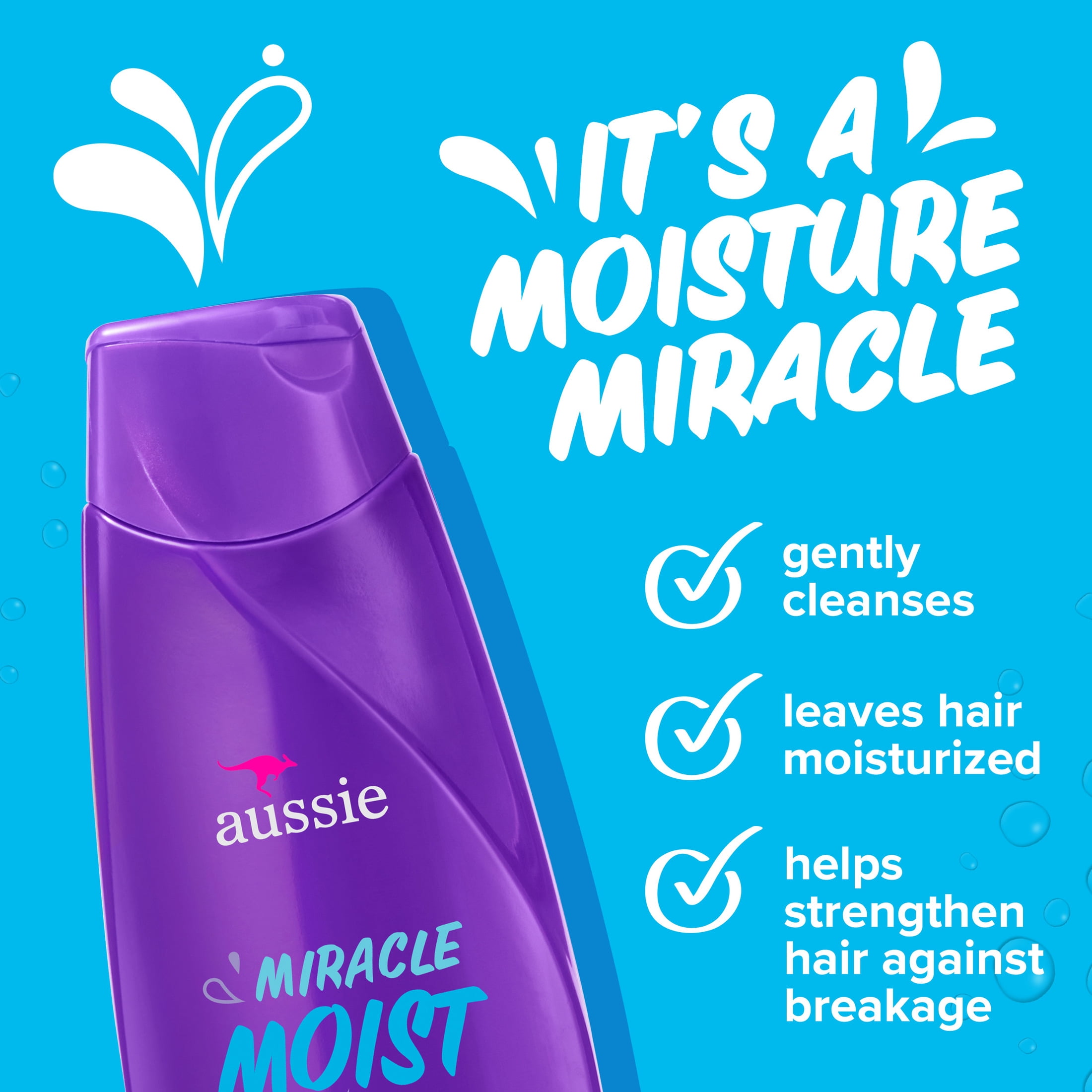 (6 pack) Aussie Miracle Moist Shampoo for All Hair Types with Avocado, Moisturizing, Paraben Free, 12.1 fl oz