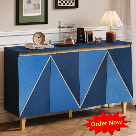 Tcbosik 60" Buffet Cabinet w/Storage, Coffee Bar Cabinet with Adjustable Shelves and 4 Doors, Modern Kitchen Cupboard, Sideboard Cabinet for Dining Room, Living Room, Hallway, Dark Navy & Light Navy