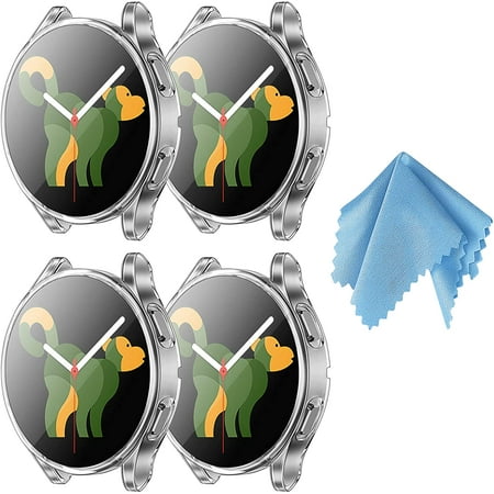 [4 Pack] Case for Samsung Galaxy Watch 4 44mm Soft TPU Slim Plated Cover Shockproof Protective Bumper Shell (Clear Clear Clear Clear)