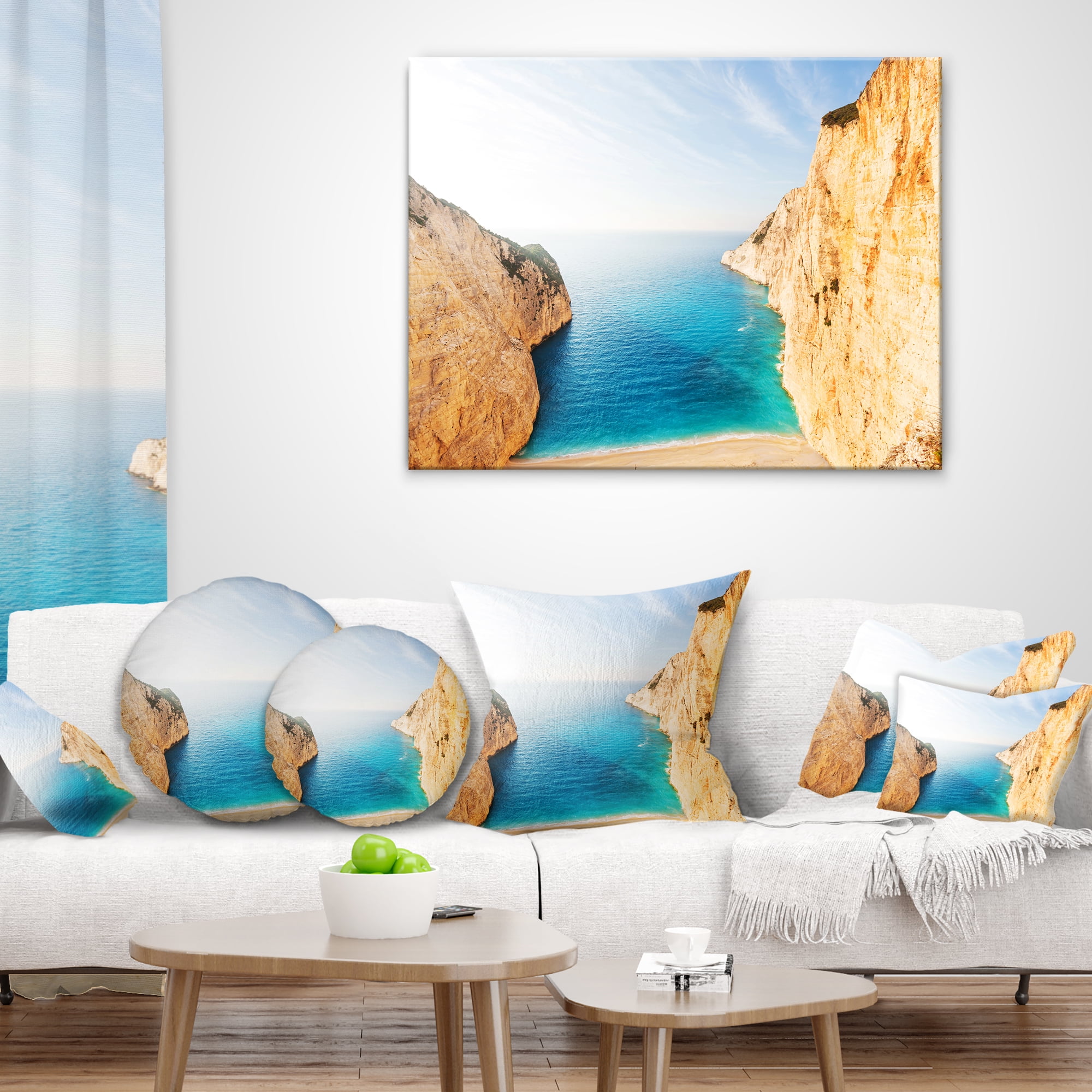 Designart Blue Sea in Between Big Rocks - Seashore Throw Pillow - 18x18