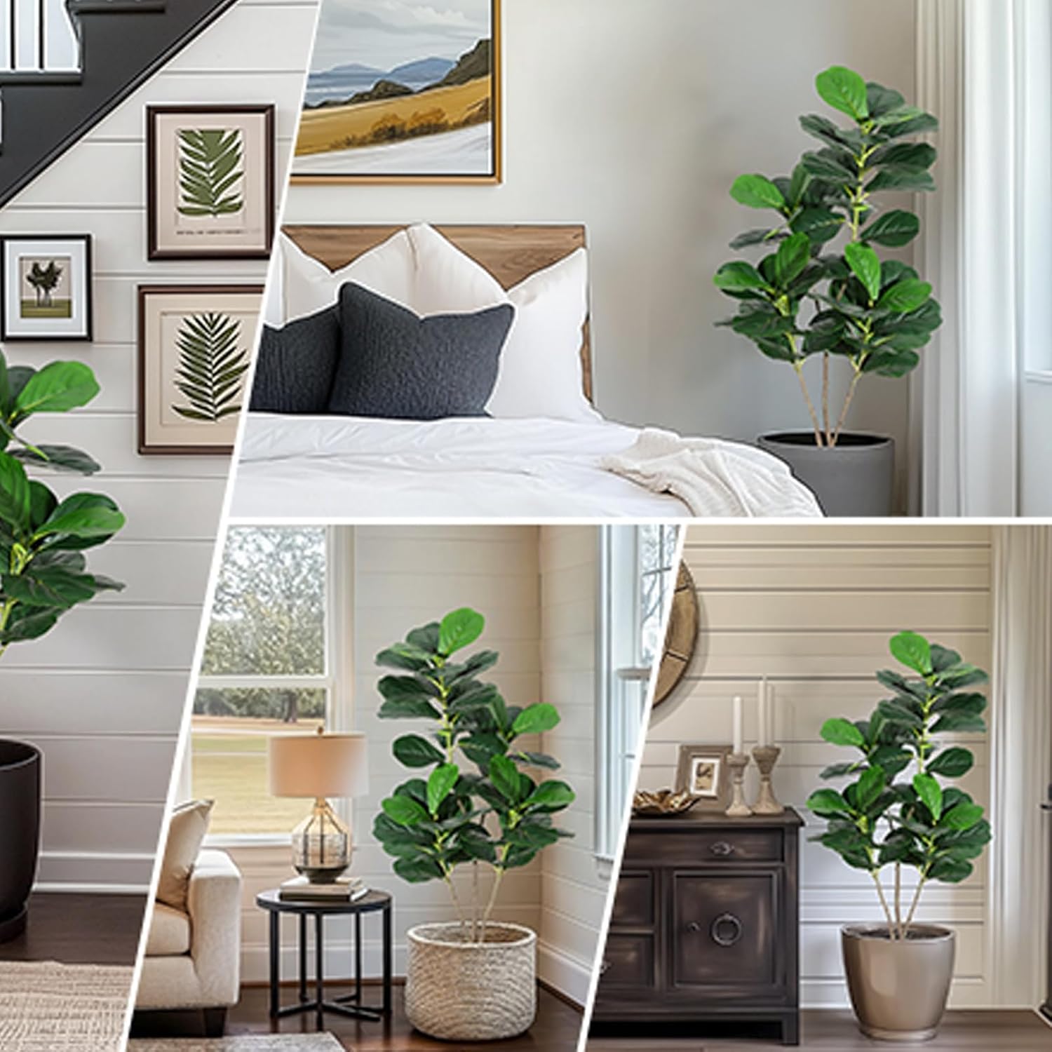 5FT Fiddle Leaf Fig Artificial Tree Faux Floor Plant, Potted Fake Fiddle Leaf Fig Tree for Indoor Outdoor Home Office Decor, with Black Planter Pot
