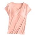 thumbnail image 5 of BODOAO Crop Tops for Women with Built In Bra Short Sleeve Scoop Neck Padded Shirt, Soft Stretch Fitted Basic Summer Tee for Yoga Workout Lounge Going Out Casual Outfits Orange M, 5 of 7