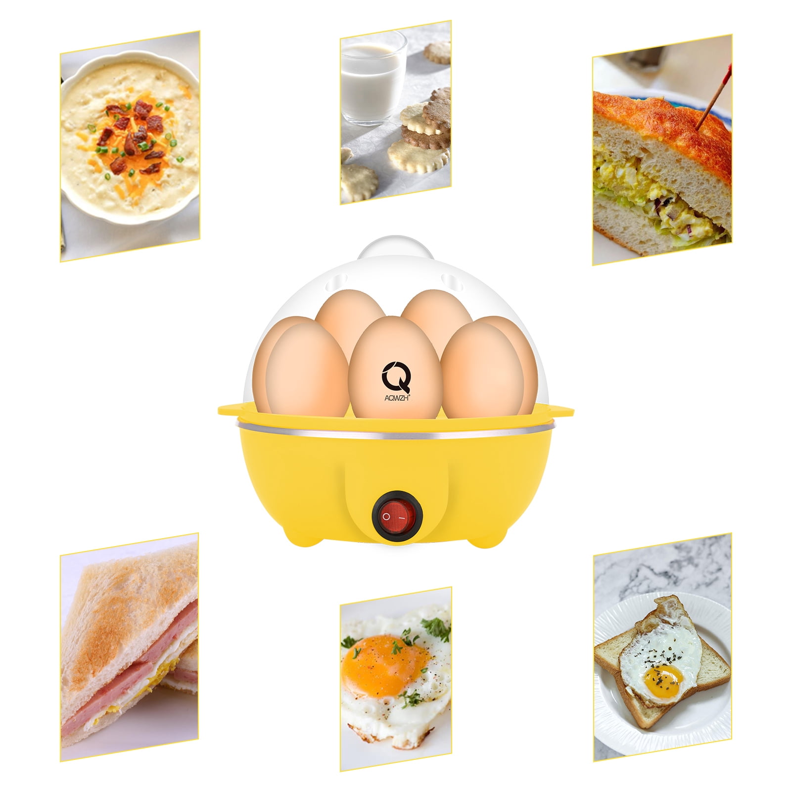 AQwzh Rapid Egg Cooker Electric for Hard Boiled, Poached, Scrambled Eggs, Omelets, Steamed Vegetables, Seafood, Dumplings, 7 capacity, with Auto Shut Off Feature