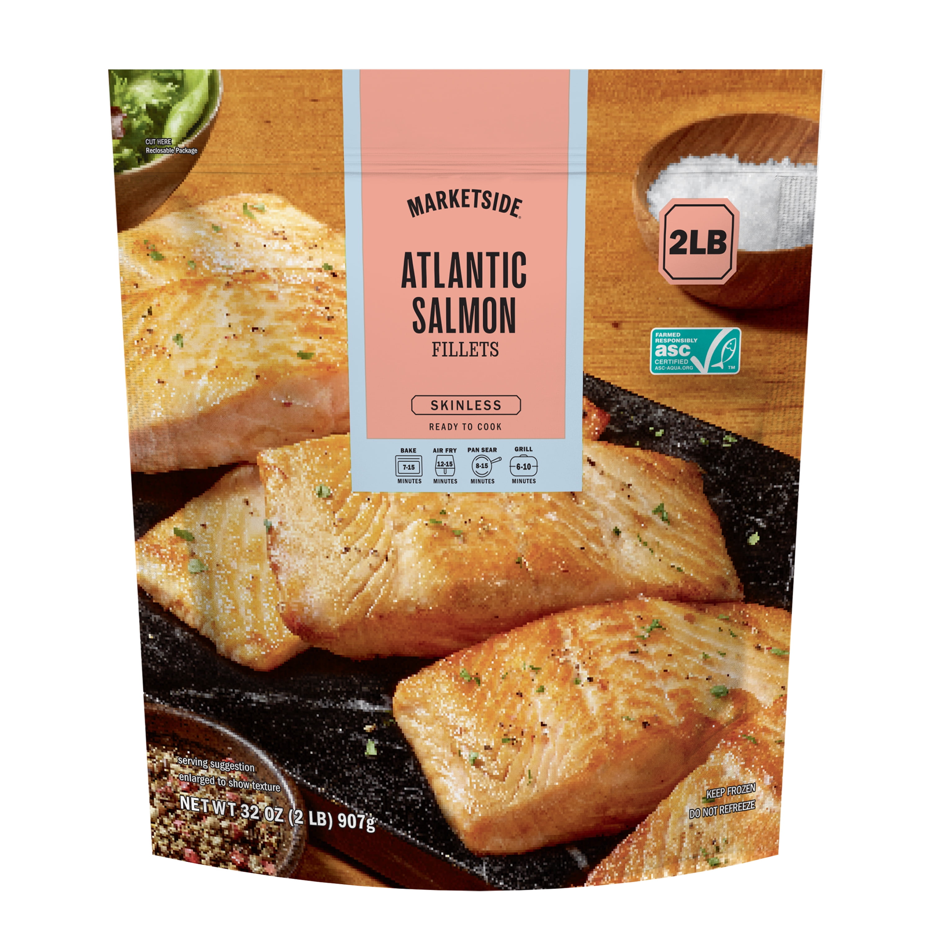 Marketside Skinless Atlantic Salmon Portions, Frozen, 2 lb Bag
