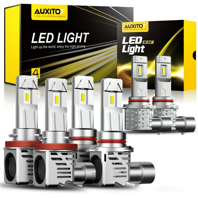AUXITO 9005 H11 LED Light Bulbs & 9145 LED Fog Light Bulbs Combo Kit, 300% Brightness, Mini Size, Halogen Upgrade Replacement