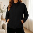 thumbnail image 2 of Huyun Womens Fleece Zip Up Jacket Lightweight Stand Collar Long Sleeve Athletic Running Jacket with Pockets Black,M, 2 of 5