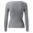 thumbnail image 6 of Htigea Cutout Knit Sweaters for Women Slim Fit Long Sleeve Pullover Ribbed Tops Solid Color Basic Fall Clothes Gray M, 6 of 8