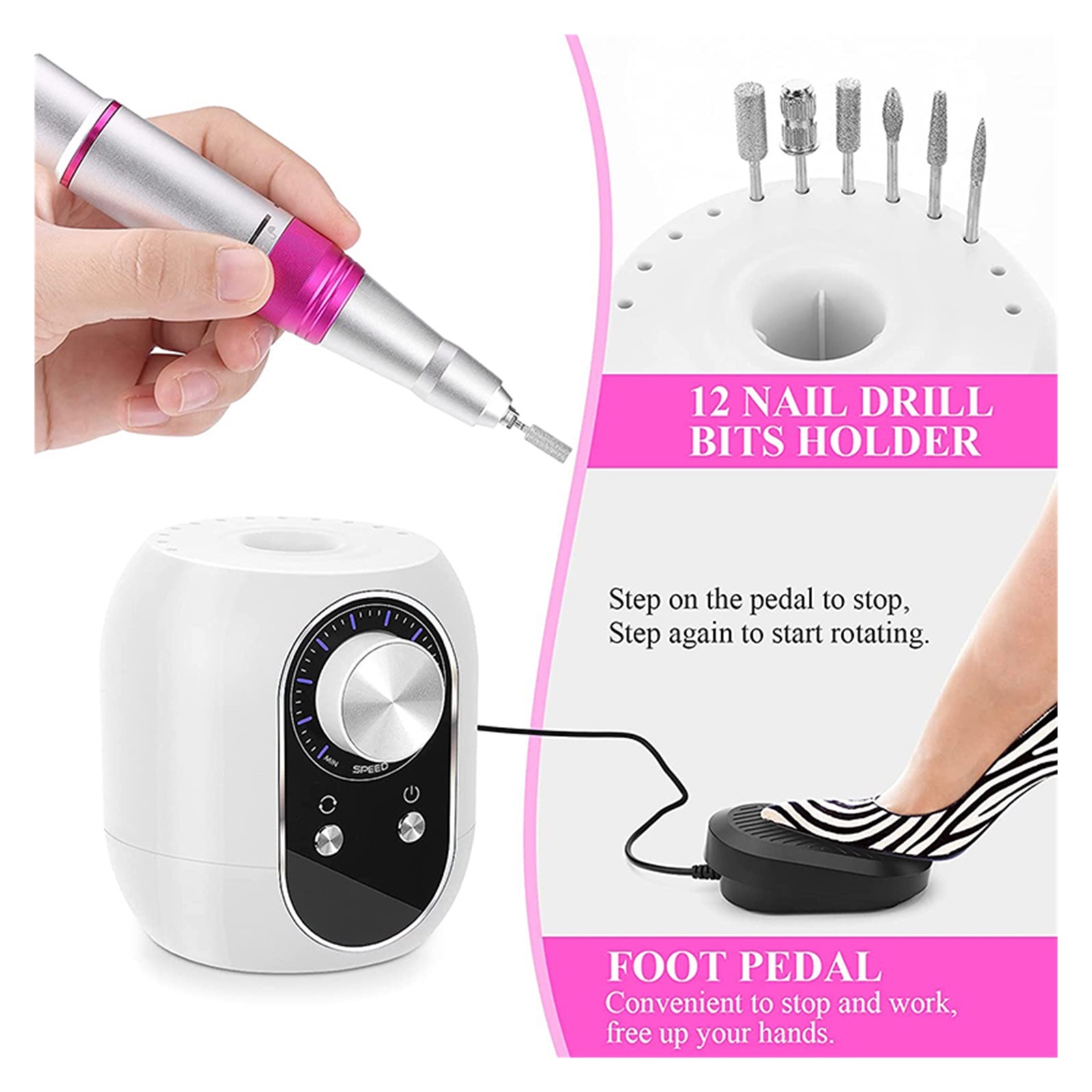 35000RPM Nail Drill Machine, Professional Electric Manicure Machine, Milling Cutters Nail, Art Electric Nail File Sets For Manicure ,Low Noise