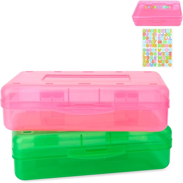 Boîte à Crayons Rose, Boîte à Crayons, Trousse à Crayons Transparente, Trousse à Crayons en Plastique, Grande Capacité Trousse à Crayons Rigide, Boîte de Rangement Empilable Trousse à Crayons pour Filles, Trousse à Crayons Verte, Grande Trousse à Crayons 2 Pack