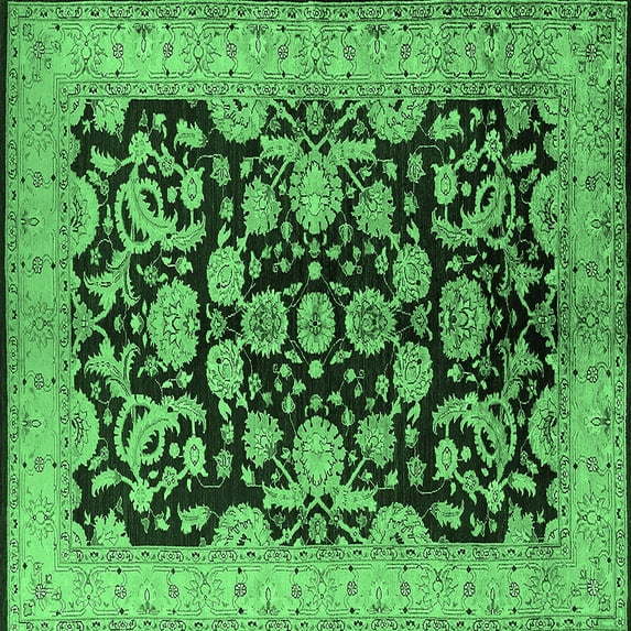 Ahgly Company Indoor Square Oriental Emerald Green Industrial Area Rugs, 5' Square