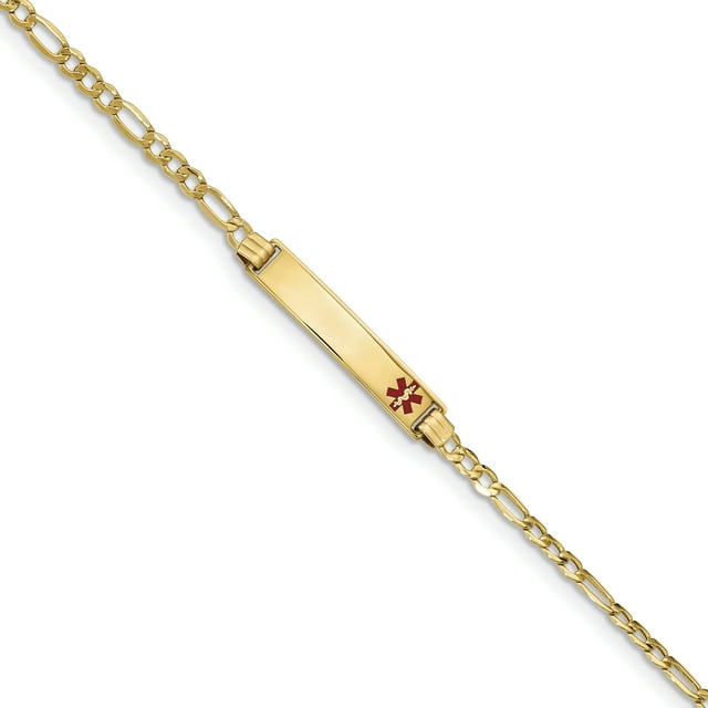 Bracelet Médical en Or Jaune 14K Rouge Poli avec Lien Semi-Solide