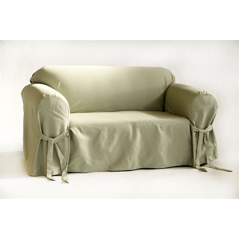 Cotton Twill One Piece Loveseat Slipcover in Sage Green