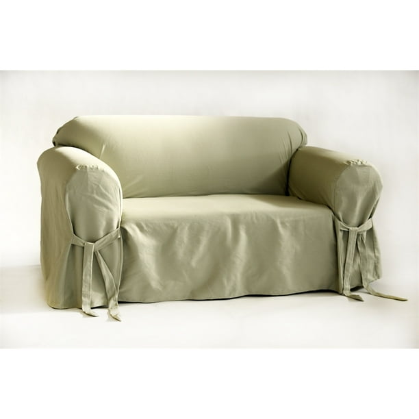 Cotton Twill One Piece Loveseat Slipcover in Sage Green