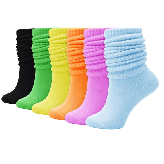 Miaocao Womens Slouch Scrunch Boot Socks, 6-Pairs Retro Cushioned Knee High Soft Knit Sock Girls Casual Athletic