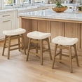 thumbnail image 6 of Carolayne 24 Inch Counter Height Bar Stools Set of 2, Upholstered Saddle Seat with Solid Rubber Wood Legs for Kitchen Island, Cream Linen, 6 of 7