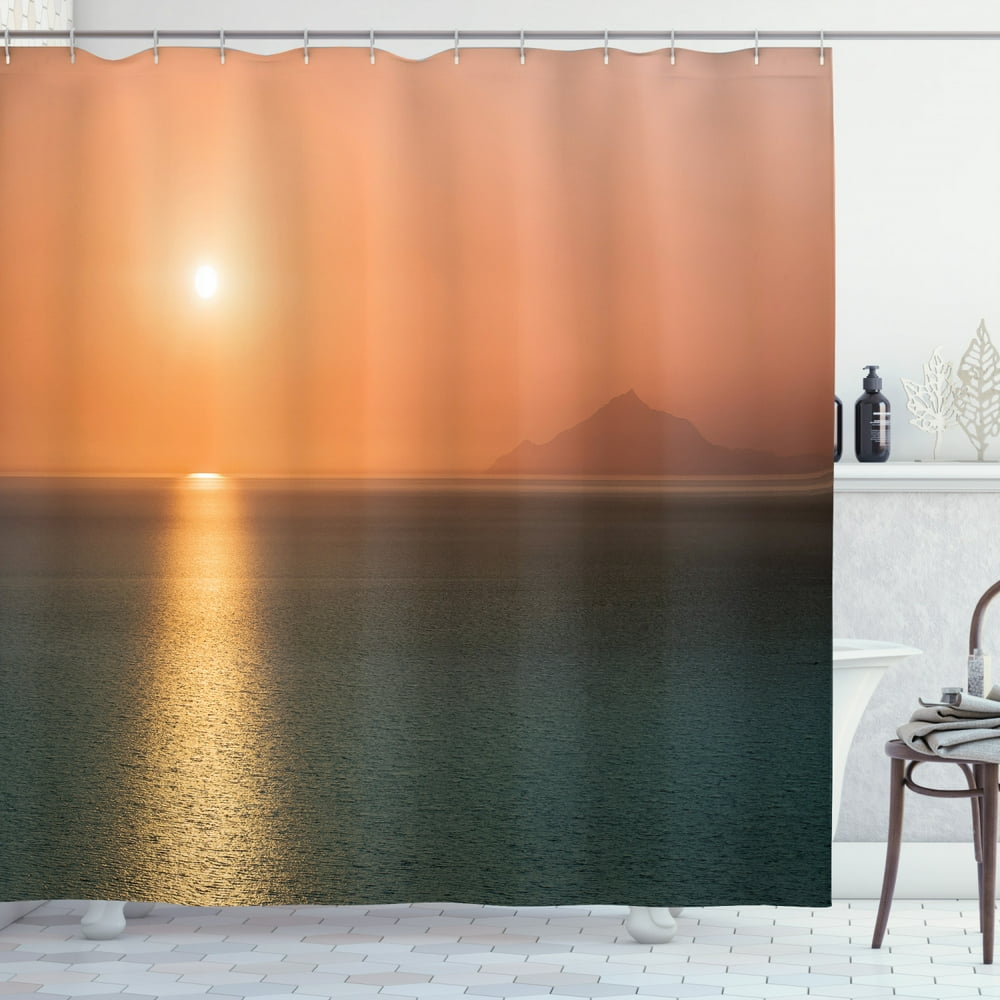 Burnt Orange Shower Curtain, Sunrise over Ocean Magical Burnt Horizon