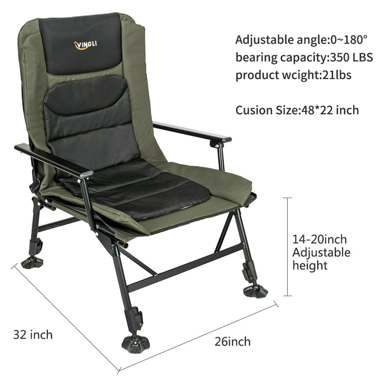 VINGLI Oversized Fishing Chair Support 440 lbs 160° Adjustable Backrest,  Black & Army Green