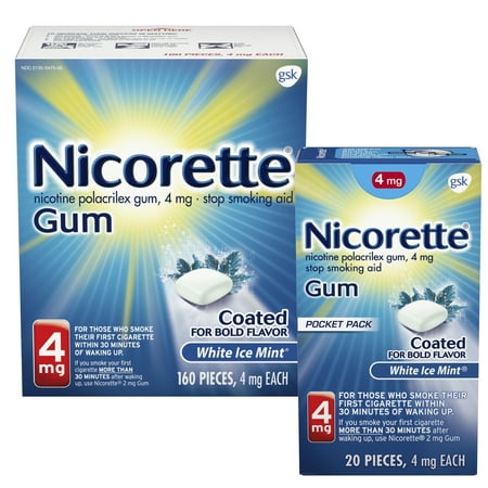 [160 + FREE 20 ct] Nicorette 4mg Nicotine Gum, Stop Smoking Aids, White Ice Mint
