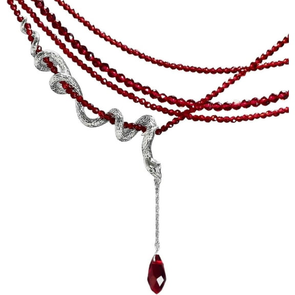 Gothic Red Crystal Beaded Halloween Choker Necklace Dangle Blood Multi-Layered Punk Snake Necklace Halloween Costume Jewelry for Women