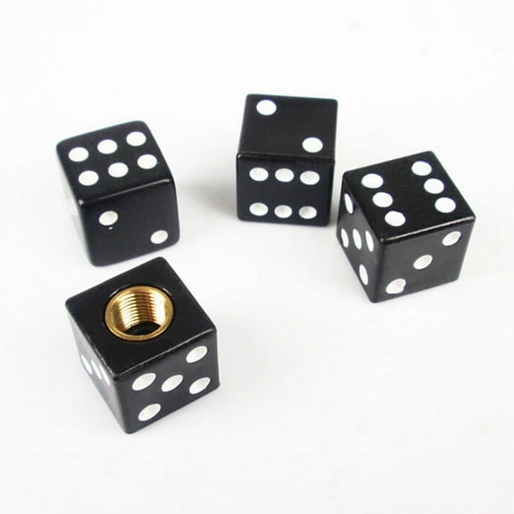 4x Black Dice Car Valve Stem Cap Air Tire Cover Universal Die 6-Sided Motorcycle
