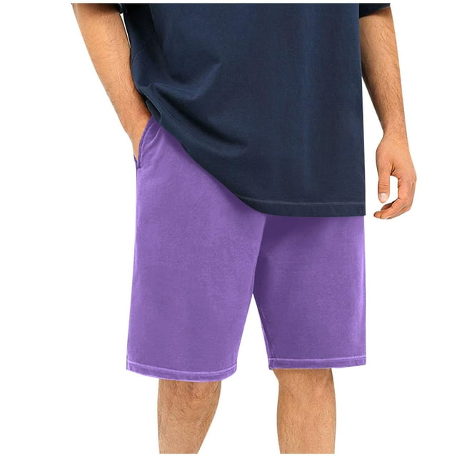 Sentmoon Mens Shorts Athletic Lightweight Straight 2025 Summer Athletic Shorts Drawstring Elastic Waist Solid Color Bermuda Shorts Side Pockets Stylish Male for Sports Dance Running Purple L