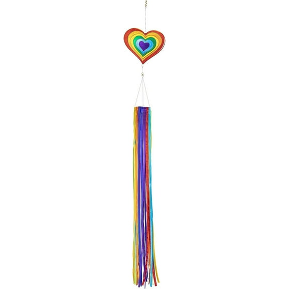 In the Breeze 5194 — Heart & Ribbon Windsock, Colorful Resin Suncatcher Windsock