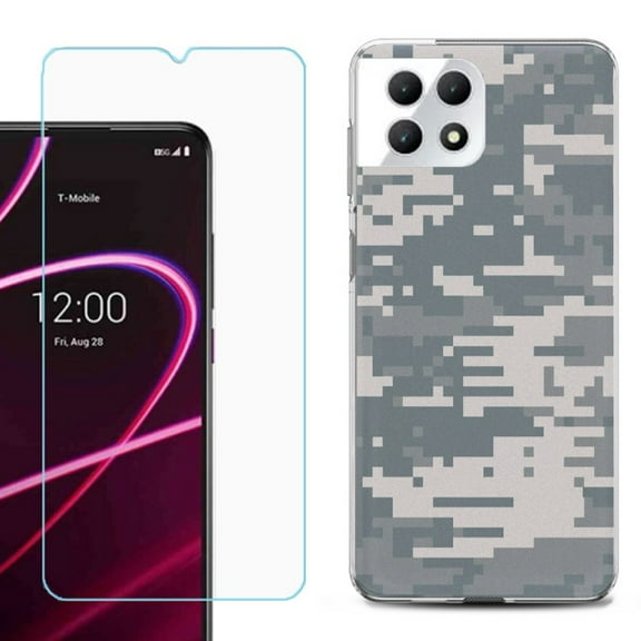 Phone Case for T-Mobile Revvl 7 5G, Shockproof Case Cover with Tempered Glass Screen Protector, by OneToughShield - Digital Camo