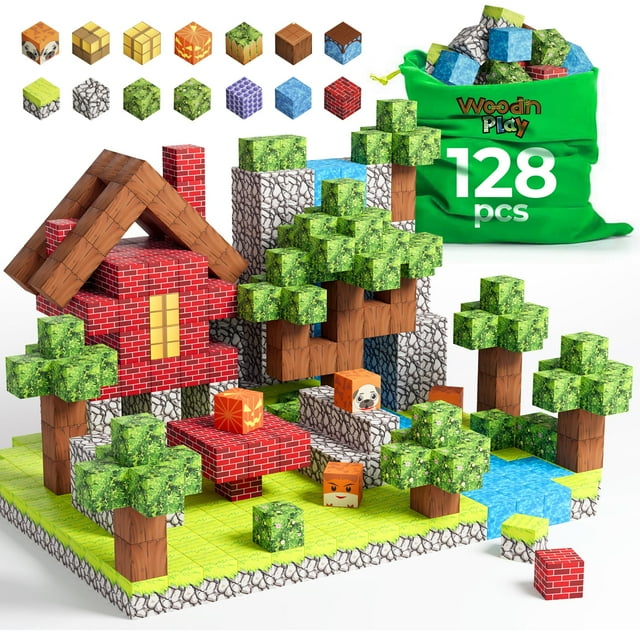 Bloques magnéticos WoodnPlay 128 piezas STEM Building para niños de 3 a 12 años