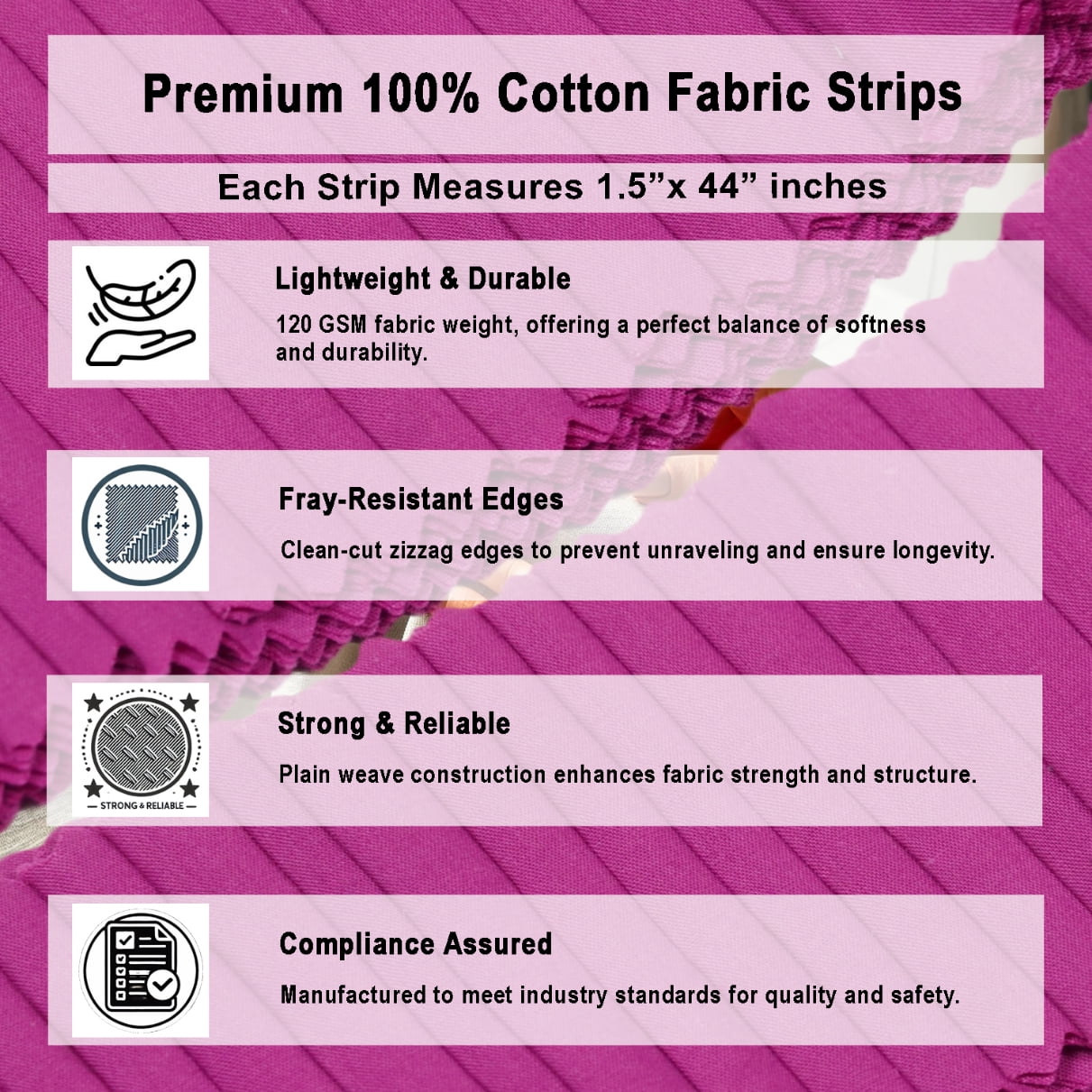 Soimoi Solid Jelly Roll Fabric Strips for Quilting, 1.5" Precut Fabric for DIY, 40 Strip Assorted Bundle, Jelly Roll For Scrapbooking, Perfect Quilting for Sewing, Craft, Home Decor- Fuchsia Glow