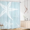 thumbnail image 2 of Beach Starfish Shower Curtain - 72Wx72L Inch Coastal Farmhouse Nautical Vintage Country Wooden Plank Ocean Artwork Waterproof Polyester Fabric Includes 12 Hooks, 2 of 6