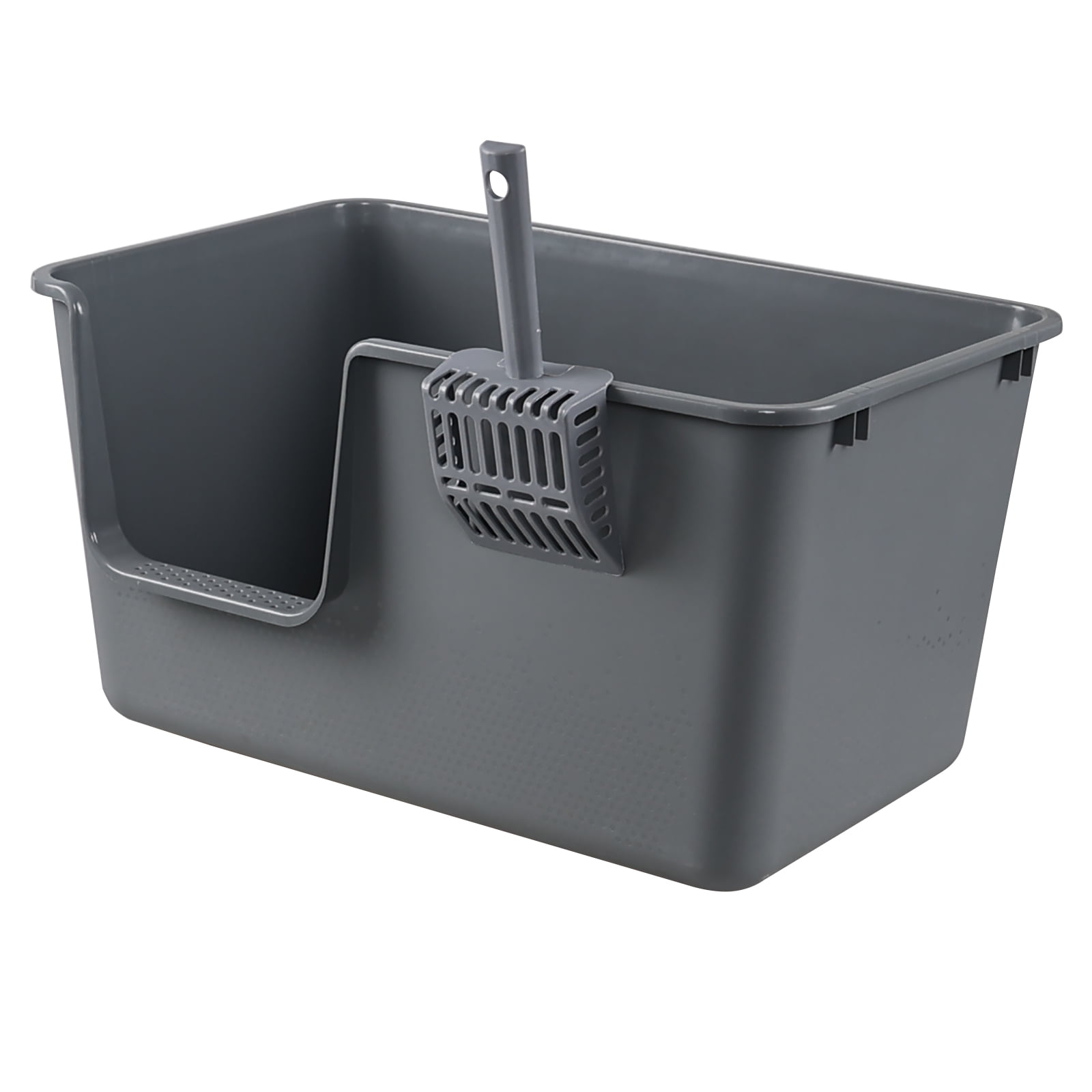 Doryh 2-Pack Plastic Cat Litter Box High Sides, Large Cat Litter Box Basin with Scoop, Gray