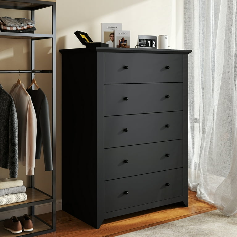Trumanpick Black Dresser for Bedroom with 5 Drawers 47" Tall Chest of Drawers Wooden Dressers for Closet Living Room